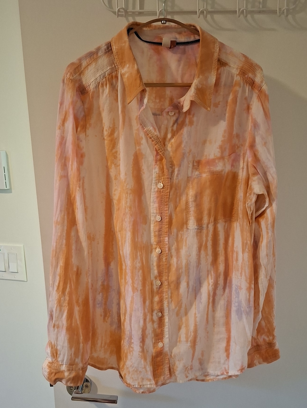 Pilcro 100% Cotton Pastel Orange & Lavender Tie-dye Oversized/Flowy Shirt (L)